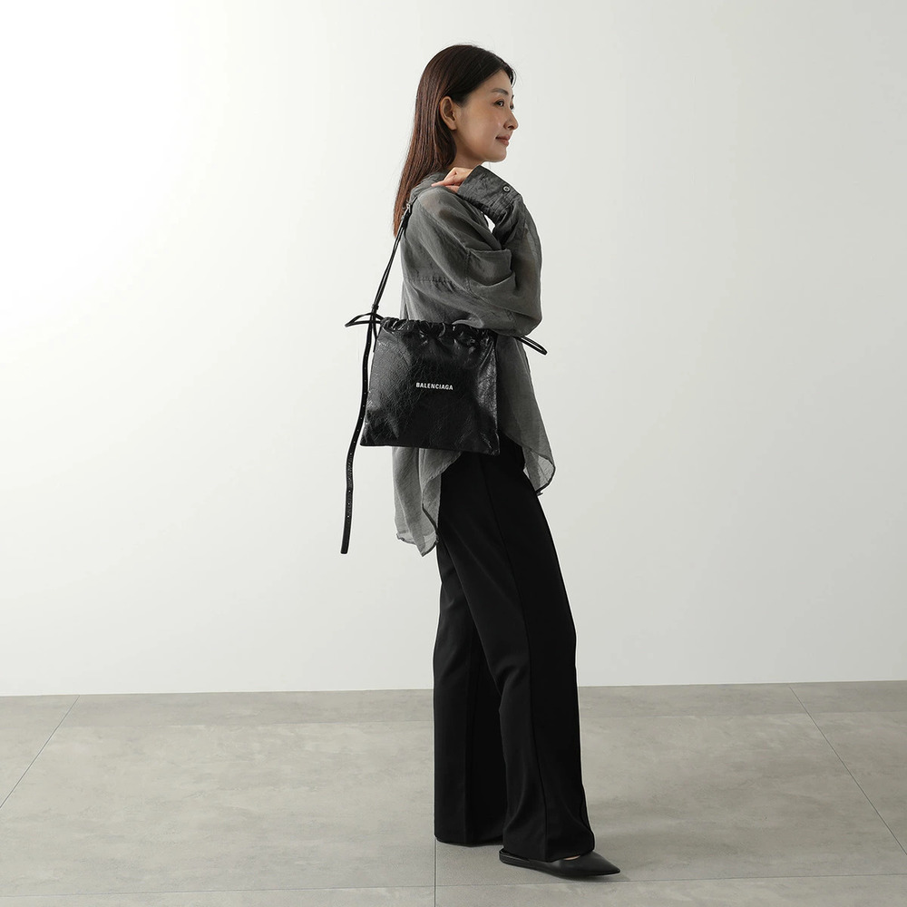 Balenciaga Shopper Pouch Shoulder Bag BLACK LWHITE